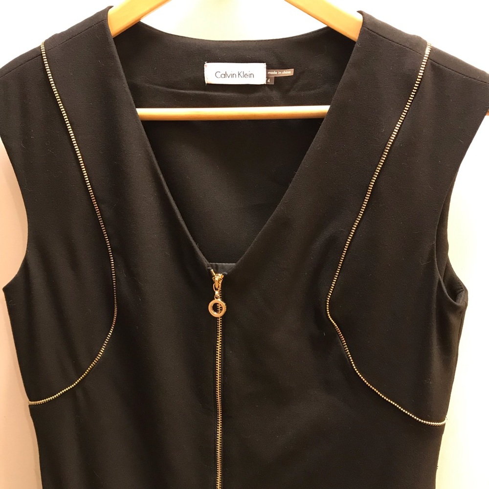 Calvin Klein Dress Black Gold Zipper Detailing